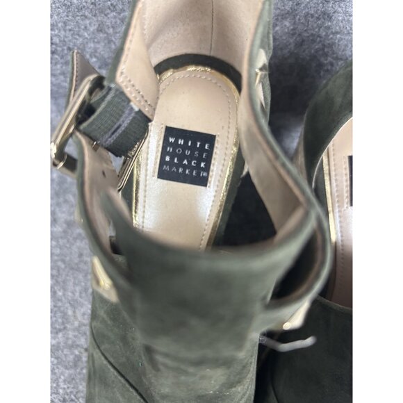 White House Black Market Wedge Sandals Womens Size 8 Olive Suede Espadrille - Picture 4 of 8